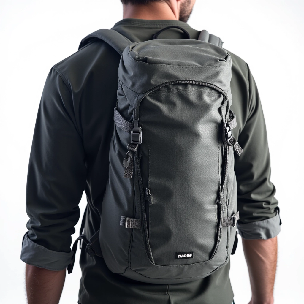 Close-up of Ridge Alpine backpack showing shoulder straps, hip belt padding, and aluminum frame construction details
