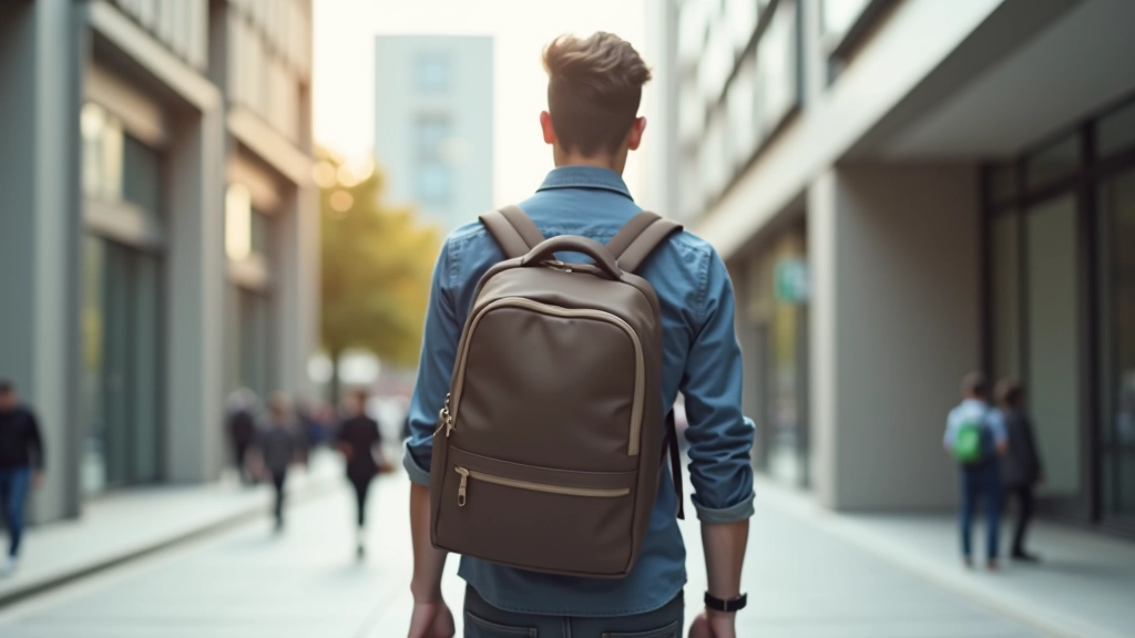 Professional carrying premium daypack through city environment